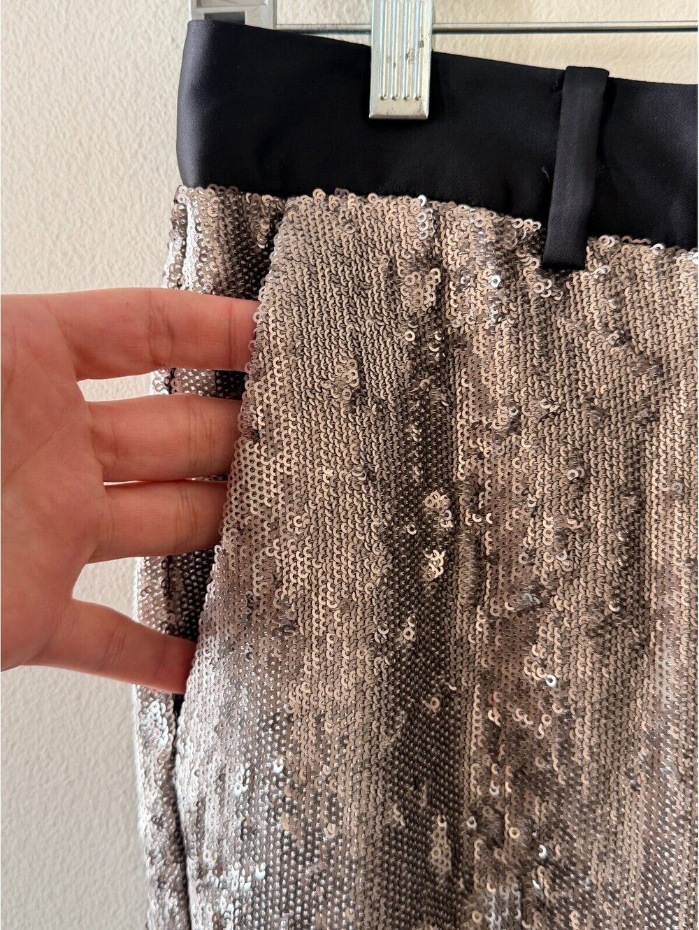 AllSaints Leigh Sequin Trousers Silver Sequin Straight Leg Pants 6 BNWT NEW - Picture 4 of 12